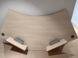 Photo détaillant le don 3 bureaux et 1 caisson bois clair et blanc