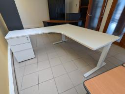 Photo détaillant le don Bureau d'angle blanc + caisson blanc
